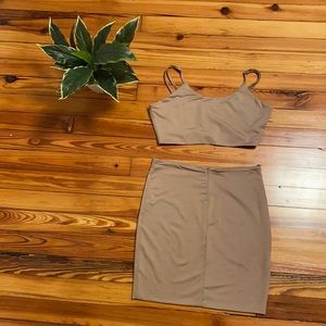 Tan two piece set (crop top + body con skirt)